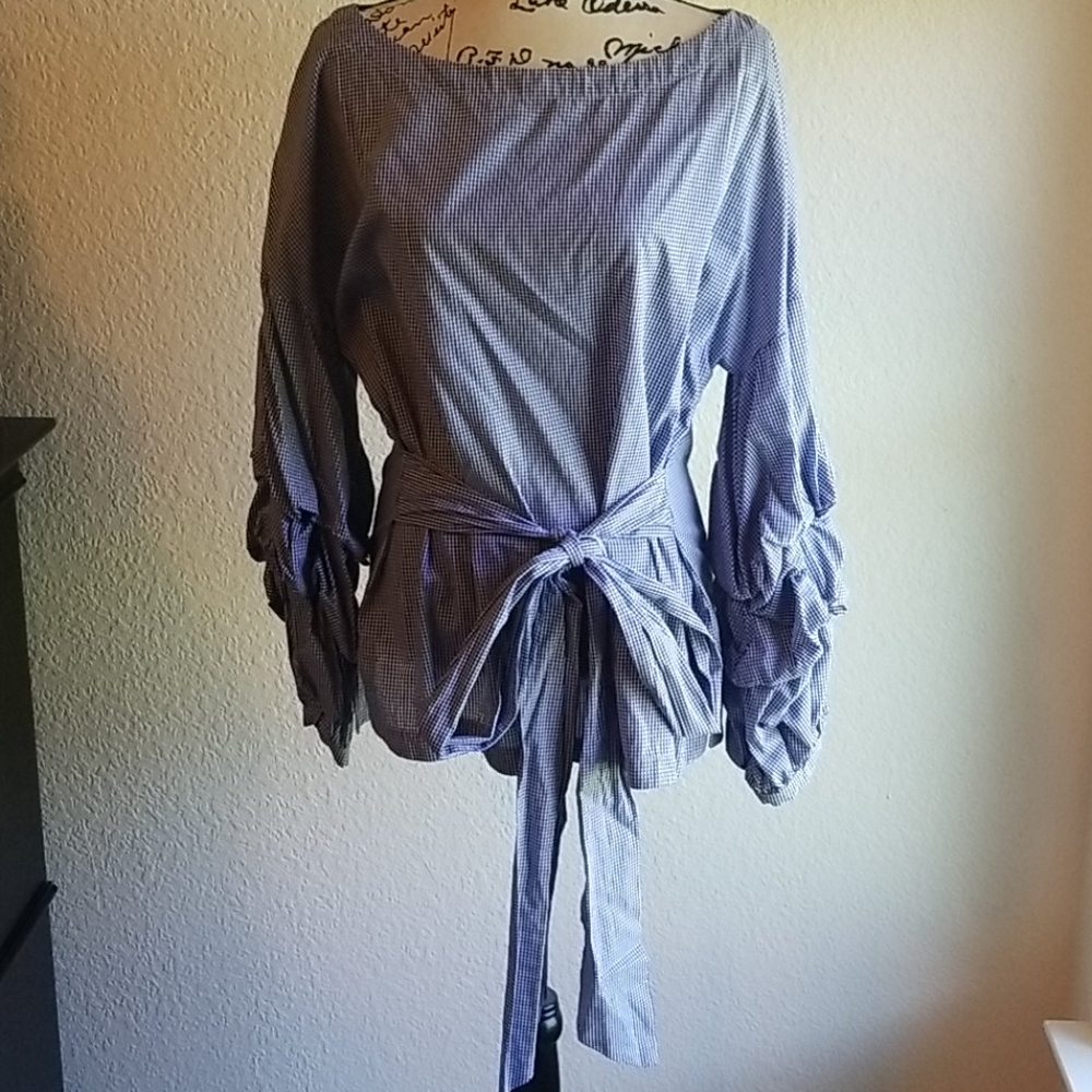 Banana Republic Tuck Sleeve Gingham Top
